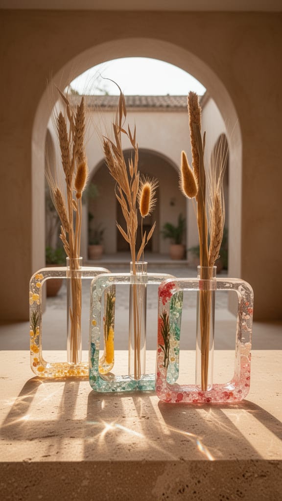 Florero con flores secas y perlas encapsuladas - Vanessa Rupia Collection