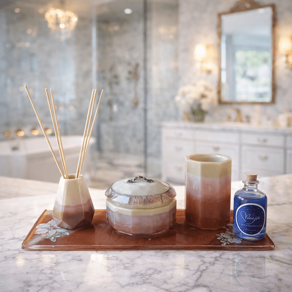 Set de Baño + Palillos de Bamboo y aroma 🎁 Bandeja en Resina - Vanessa Rupia Collection