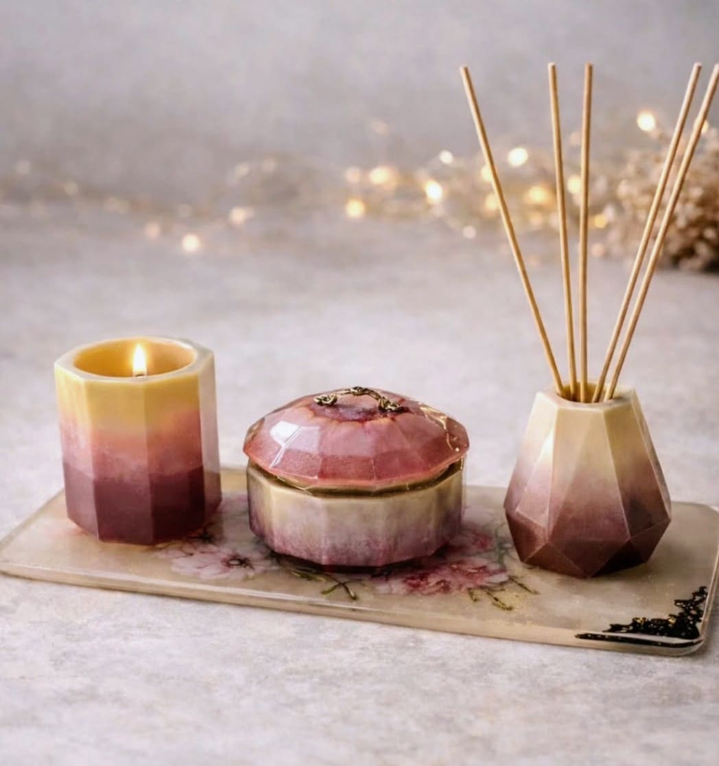 Set de Baño + Palillos de Bamboo y aroma 🎁 Bandeja en Resina - Vanessa Rupia Collection